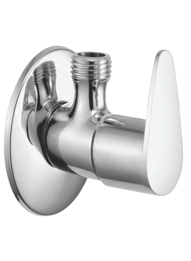 Kamal Full Brass Angle Cock Tab with Wall Flange - Vignette | Wall Mounted | Anti-Corrosive | Chrome Finish - Silver (Pack of 1)